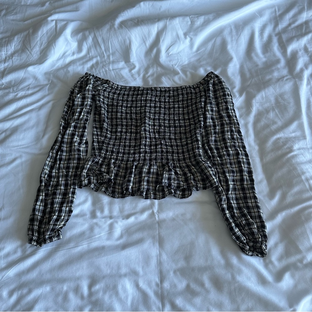 Hollister Off Shoulder Plaid Blouse